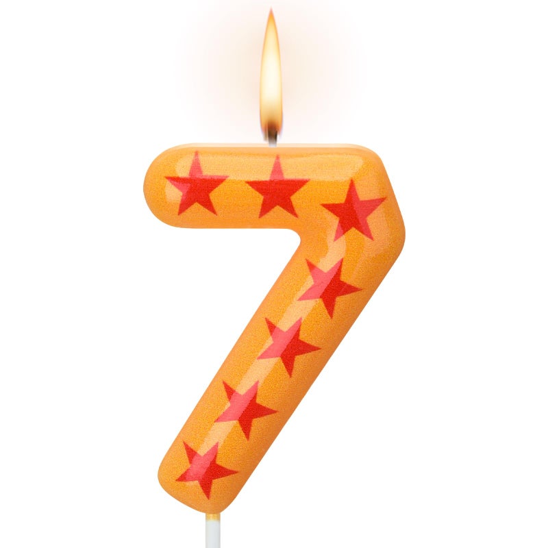 Conelist Number 7 Anime Theme Birthday Number Candles Yellow and Red Stars Print Birthday Cake Topper Candles Numeral Birthday Candle for Boy Husband Party Decor Supplies - Image 1