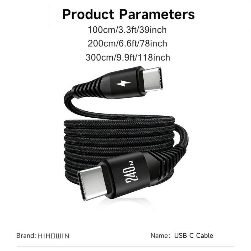 240W Fast Charging USB C Cable 3m Silvery Braided for iPhone Samsung - Image 2