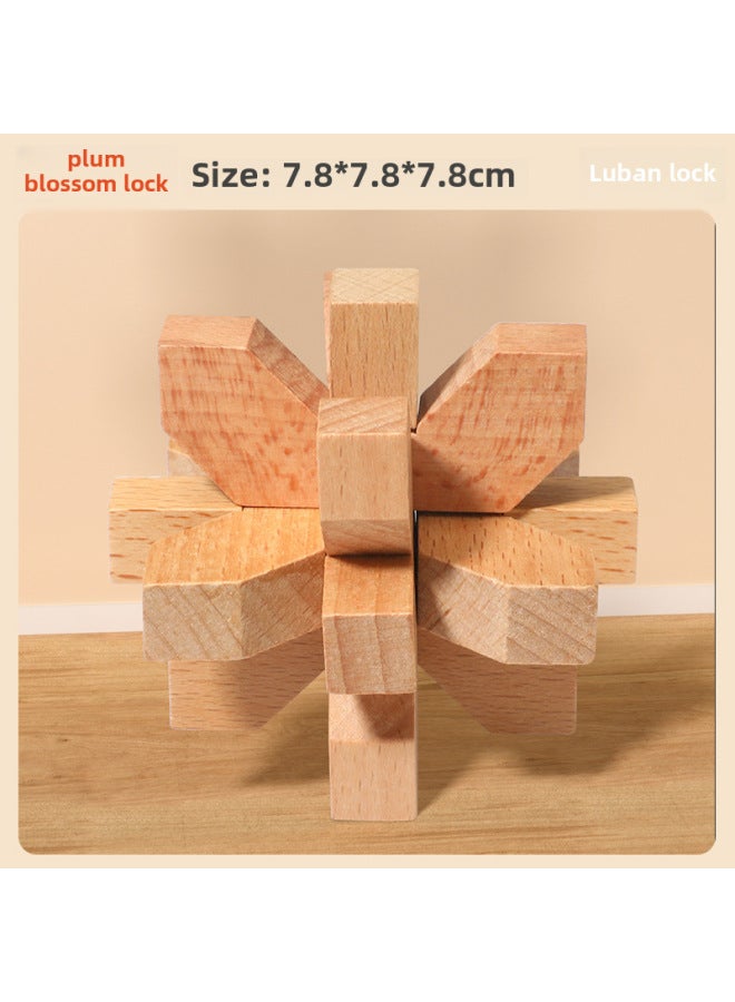 Kong Ming Lock Luban Lock Suit Intelligence Unlock Wooden Elementary School Students Hands-on Brain-moving Educational Toys Nine-piece Gift Box - Image 1