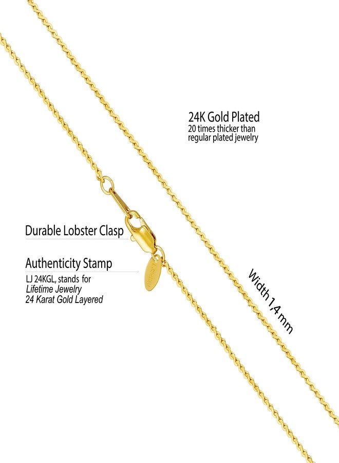 LIFETIME JEWELRY 1.4mm Serpentine Chain Necklace for Women & Men 24k Gold Plated (20 inches, Gold) - Image 4