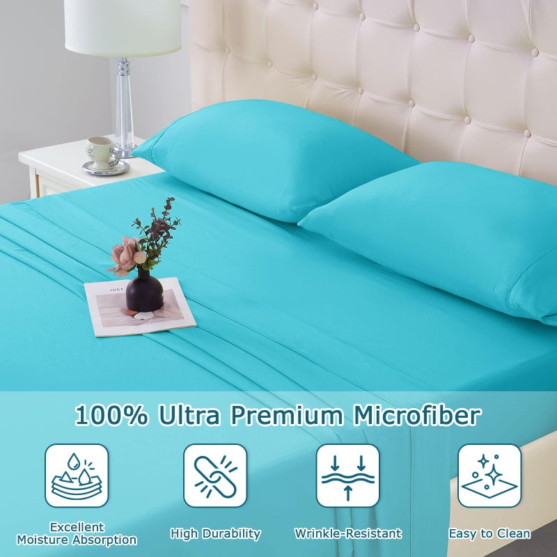 Homilay Queen Size Bed Sheet Set - 4 Piece Soft Microfiber Sheets with Deep Pockets  Cooling Technology  and Wrinkle-Free Pillowcase. Hotel-Quality  Durable Bedding  Capri Blue - Image 3