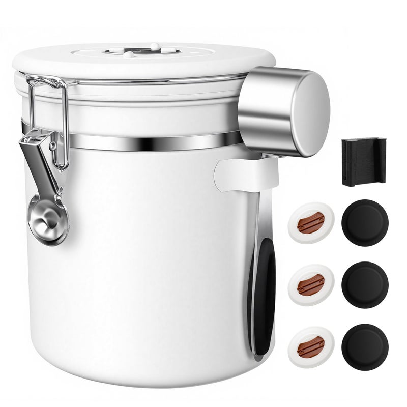 ShanSon Coffee Canister Airtight Coffee Container Stainless Steel Coffee Bean Storage Container with Scoop Coffee Canister for Beans Grounds Sugar Flour Tea Cereal,16OZ, White - Image 1