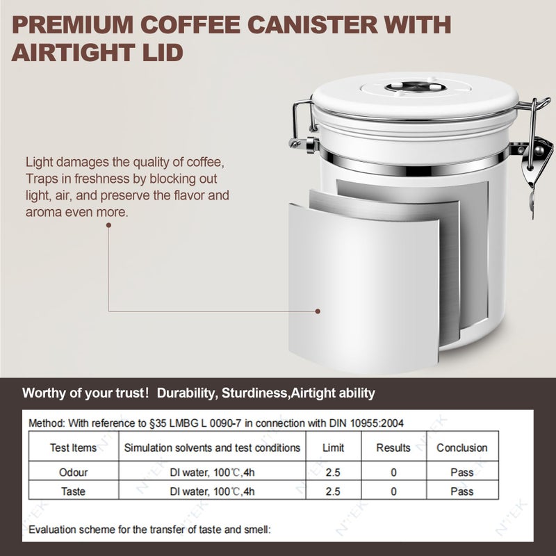 ShanSon Coffee Canister Airtight Coffee Container Stainless Steel Coffee Bean Storage Container with Scoop Coffee Canister for Beans Grounds Sugar Flour Tea Cereal,16OZ, White - Image 4