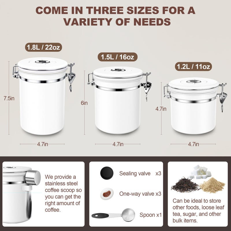 ShanSon Coffee Canister Airtight Coffee Container Stainless Steel Coffee Bean Storage Container with Scoop Coffee Canister for Beans Grounds Sugar Flour Tea Cereal,16OZ, White - Image 3