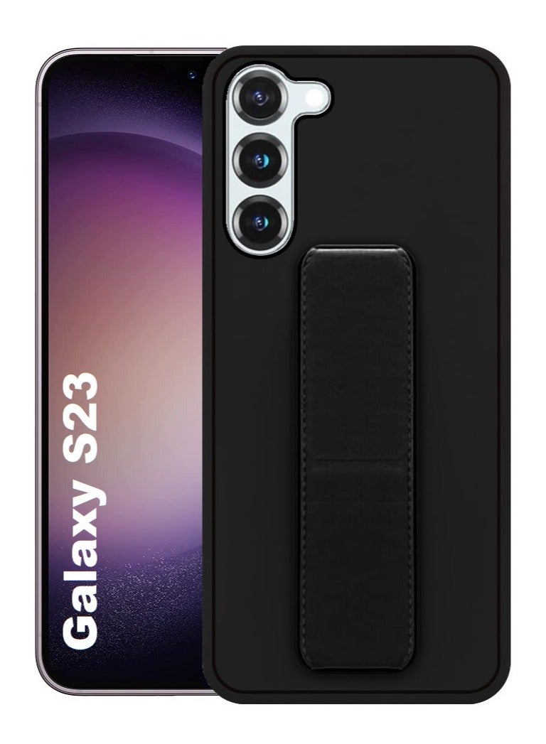 JOMILA Samsung Galaxy S23 Grip Case Magnetic Kickstand Cover with Foldable Hand Strap Black - Image 1