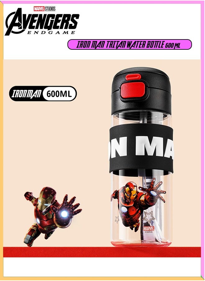 MARVEL - Avengers Iron Man Double Drink Handle Bouncing Cup Tritan Water Bottle 600 ml Water Bottle with Straw Lid and Carry Handle, Reusable, BPA Free, Dishwasher Safe, Perfect for Travel, School, Outdoors, and Gym-600 ml - Image 1