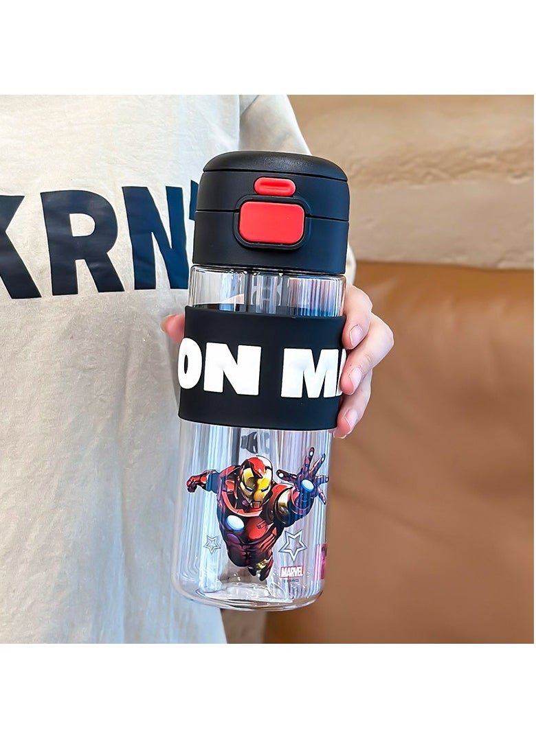 MARVEL - Avengers Iron Man Double Drink Handle Bouncing Cup Tritan Water Bottle 600 ml Water Bottle with Straw Lid and Carry Handle, Reusable, BPA Free, Dishwasher Safe, Perfect for Travel, School, Outdoors, and Gym-600 ml - Image 1
