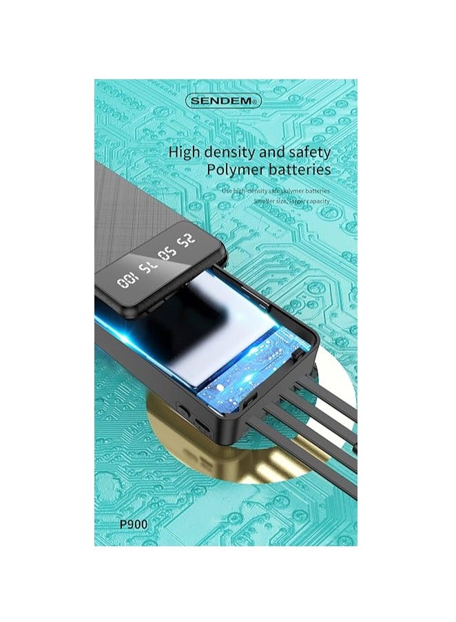 P900-20000mah multifunctional power bank attached with 4 usb cable