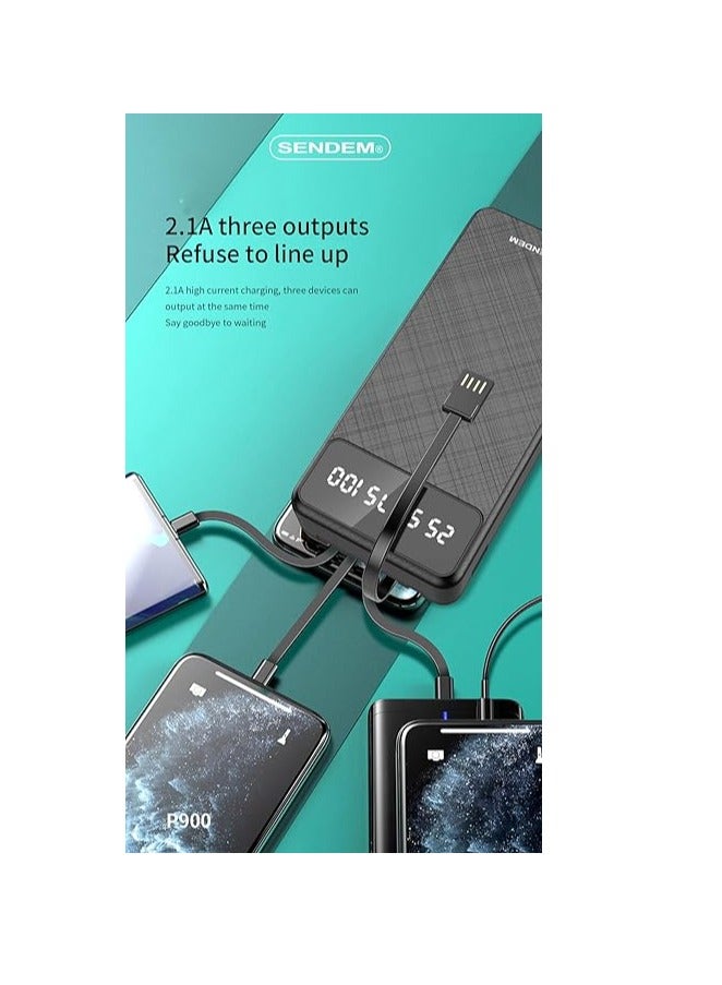 P900-20000mah multifunctional power bank attached with 4 usb cable