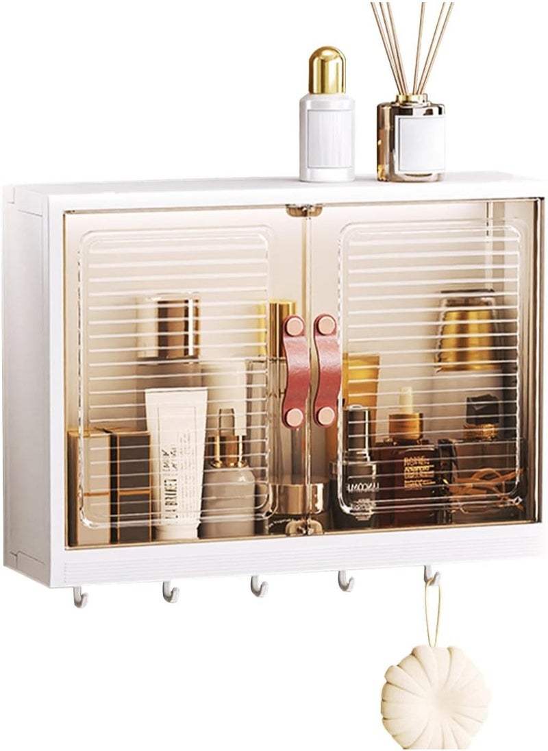 Hihonor منظم مكياج كبير سعة مثبت على الحائط، منظم مستحضرات تجميل مضاد للغبار، منظمات وتخزين الحمام، منظمات العناية بالبشرة لكونترتوب، غرفة النوم (أبيض) - Image 1