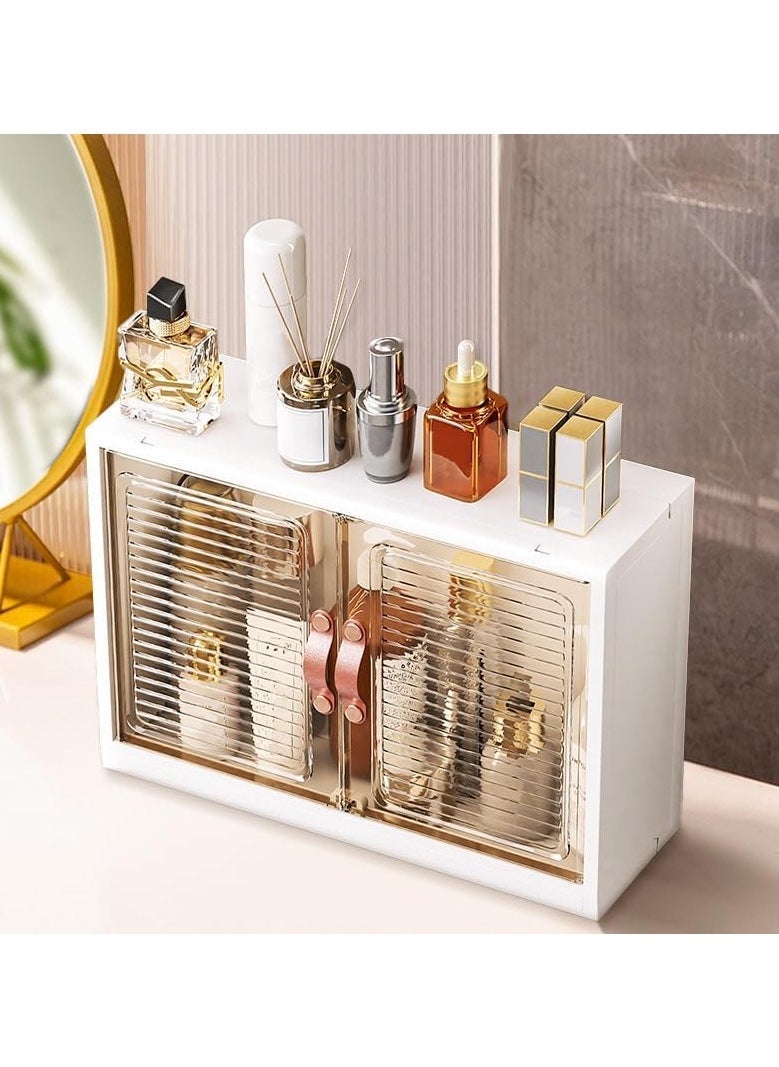 Hihonor منظم مكياج كبير سعة مثبت على الحائط، منظم مستحضرات تجميل مضاد للغبار، منظمات وتخزين الحمام، منظمات العناية بالبشرة لكونترتوب، غرفة النوم (أبيض) - Image 2
