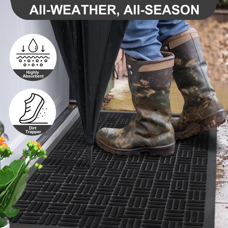 Mibao Front Door Mat, Heavy Duty Durable Welcome Mat for Outdoor Indoor, Dirt Trapper Waterproof Super Absorbent Door Mat for Entryway Outside Patio Porch, 29.5" x 17", Black - Image 3