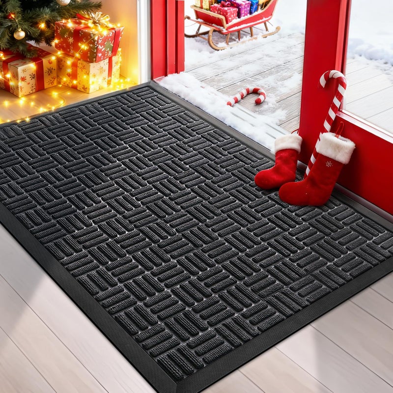 Mibao Front Door Mat, Heavy Duty Durable Welcome Mat for Outdoor Indoor, Dirt Trapper Waterproof Super Absorbent Door Mat for Entryway Outside Patio Porch, 29.5" x 17", Black - Image 1