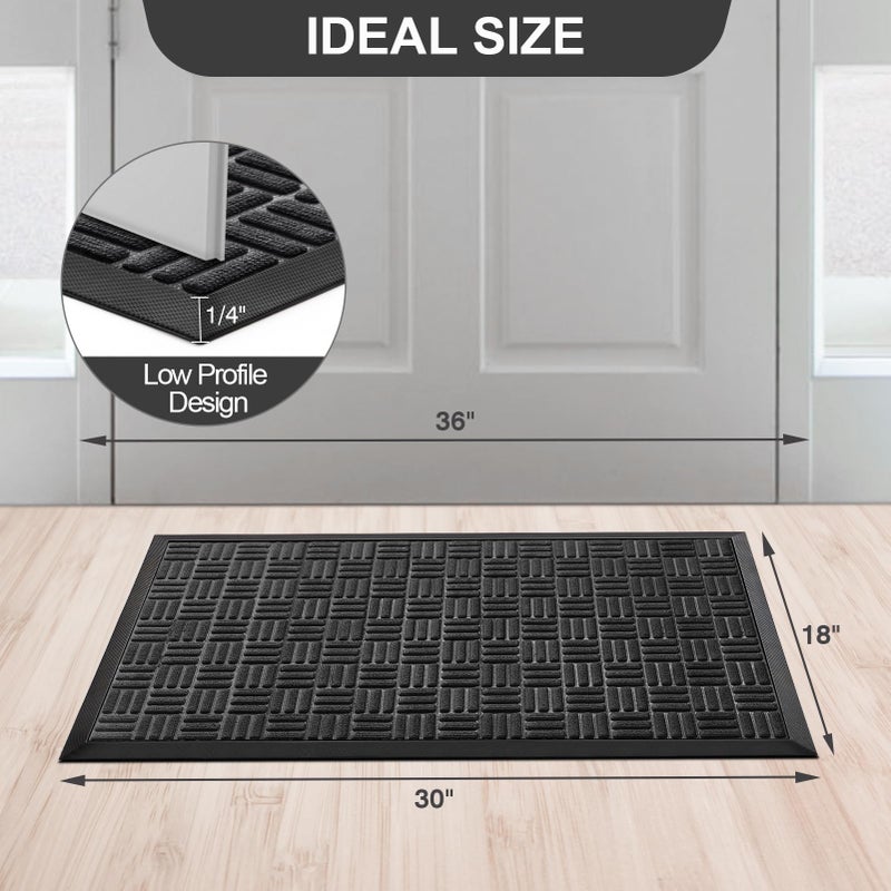 Mibao Front Door Mat, Heavy Duty Durable Welcome Mat for Outdoor Indoor, Dirt Trapper Waterproof Super Absorbent Door Mat for Entryway Outside Patio Porch, 29.5" x 17", Black - Image 2