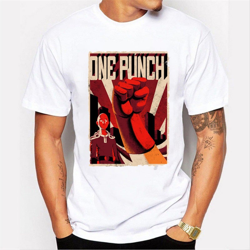 1049 Anime One Punch Superman Fashion Printed Men's T-Shirt Cross-border wish Hot Selling Trendy Men's Short-sleeved Base Shirt - Image 1