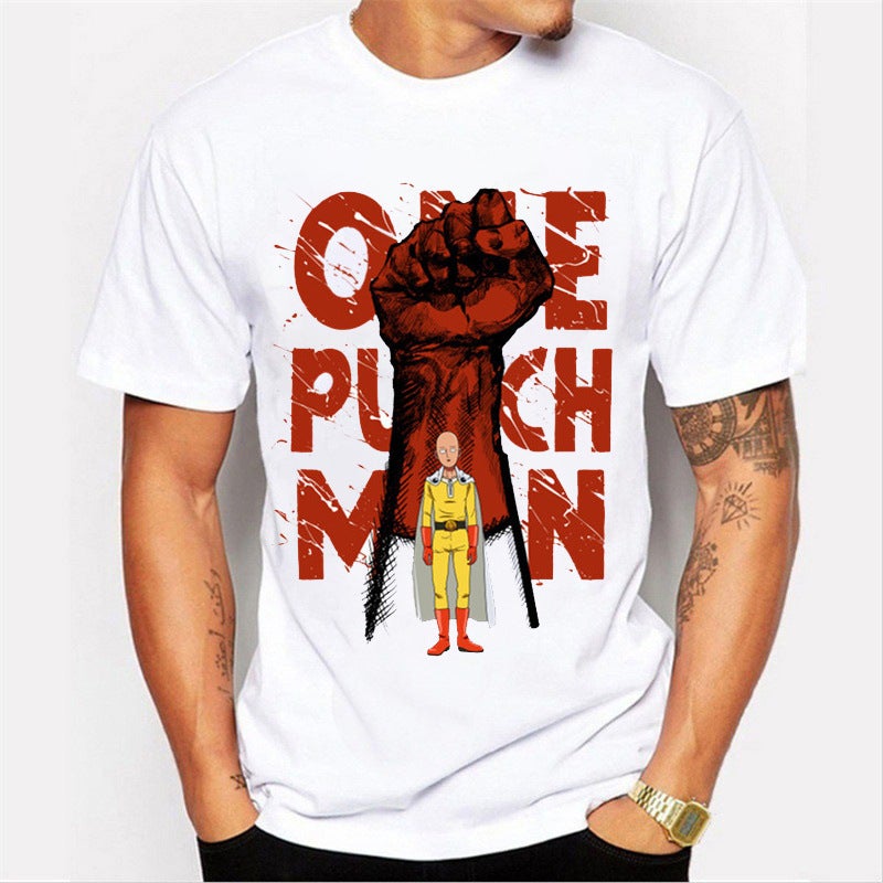 1049 Anime One Punch Superman Fashion Printed Men's T-Shirt Cross-border wish Hot Selling Trendy Men's Short-sleeved Base Shirt - Image 3