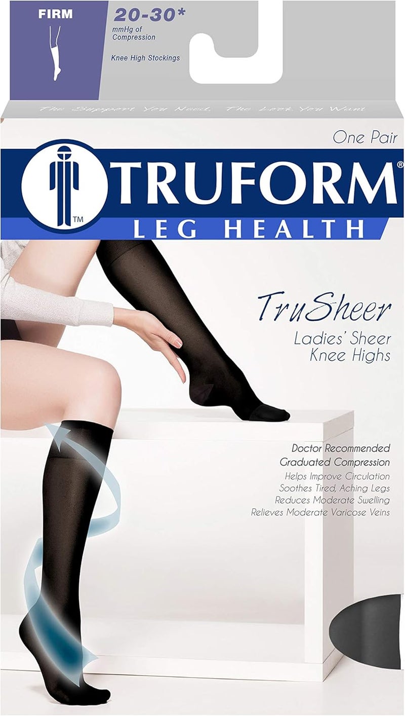 Truform جوارب ضغط شفافة للنساء من تروفورم، 20-30 مم زئبقي، بطول الفخذ، 30 دينير، أسود، متوسط - Image 2