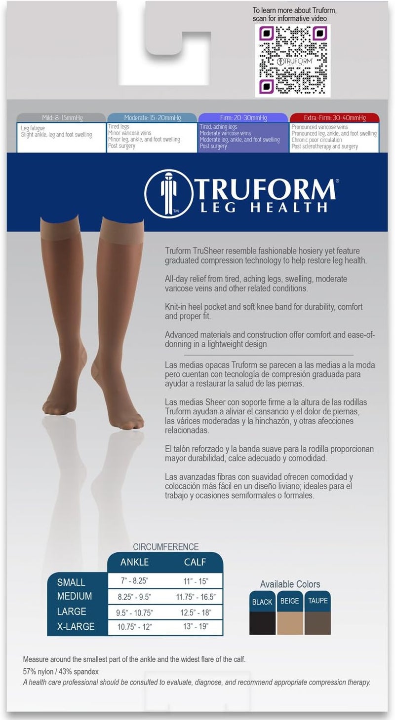 Truform جوارب ضغط شفافة للنساء من تروفورم، 20-30 مم زئبقي، بطول الفخذ، 30 دينير، أسود، متوسط - Image 3