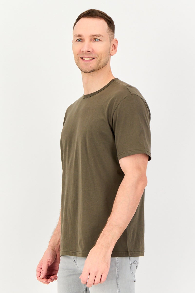 Algspar تي شيرت قصير الأكمام للرجال بياقة دائرية، زيتوني - Image 4