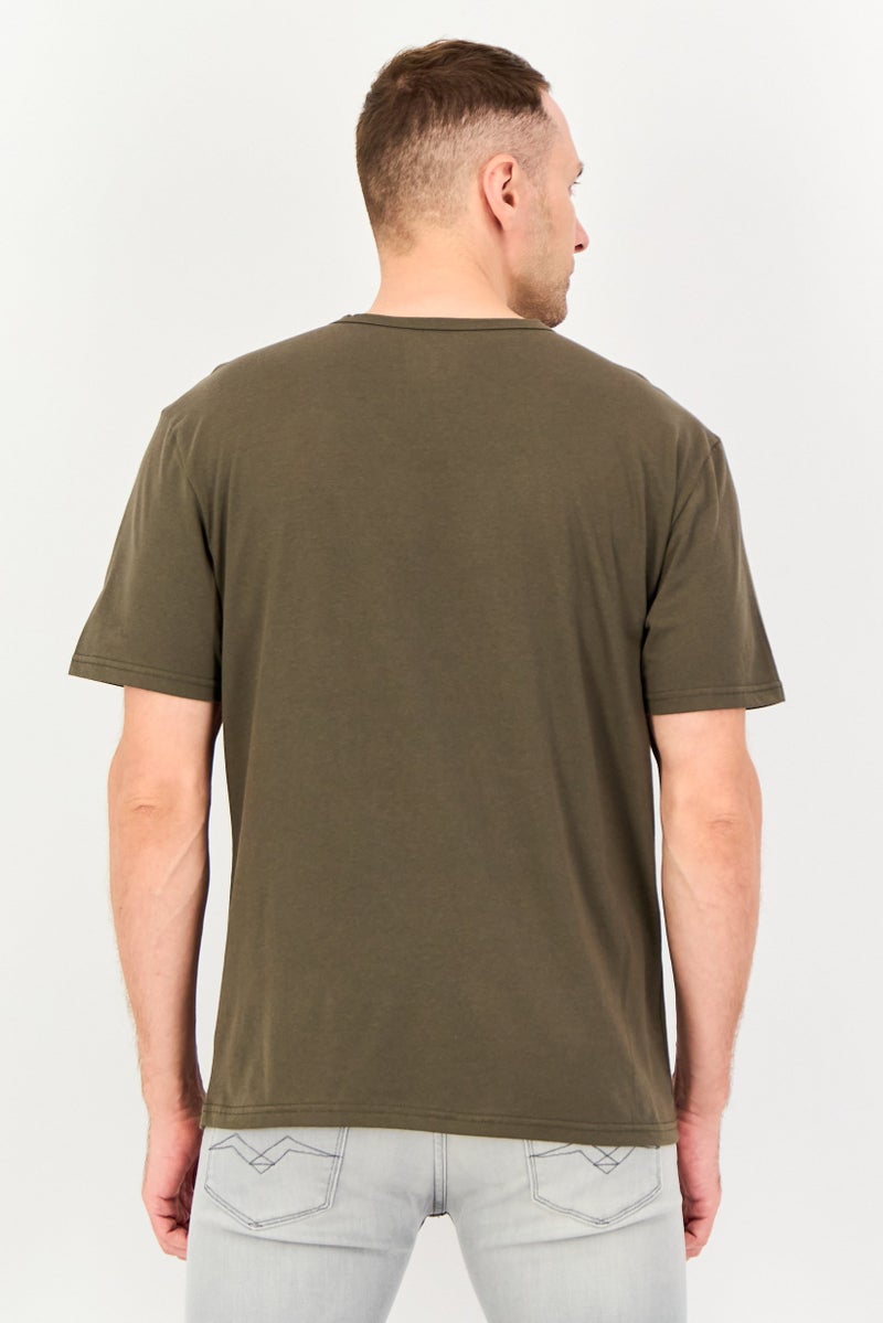 Algspar تي شيرت قصير الأكمام للرجال بياقة دائرية، زيتوني - Image 2