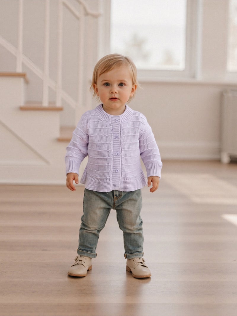 Toddler Baby Girl Knitted Cardigan Solid Color Long Sleeve Crew Neck Button-up Sweater Casual Winter Fall Clothes - Image 1