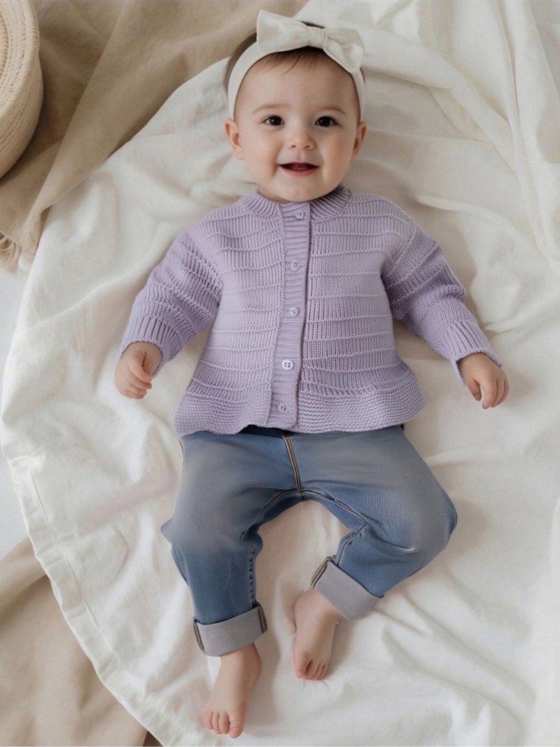 Toddler Baby Girl Knitted Cardigan Solid Color Long Sleeve Crew Neck Button-up Sweater Casual Winter Fall Clothes - Image 5