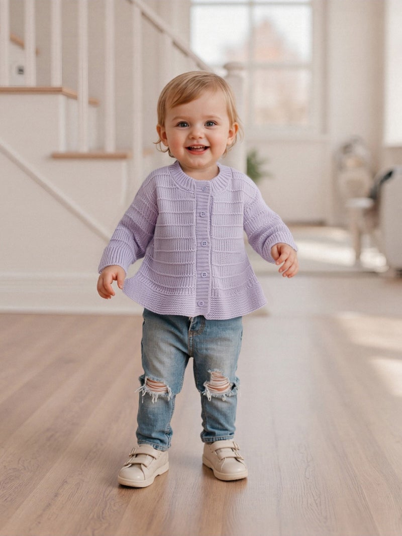 Toddler Baby Girl Knitted Cardigan Solid Color Long Sleeve Crew Neck Button-up Sweater Casual Winter Fall Clothes - Image 2