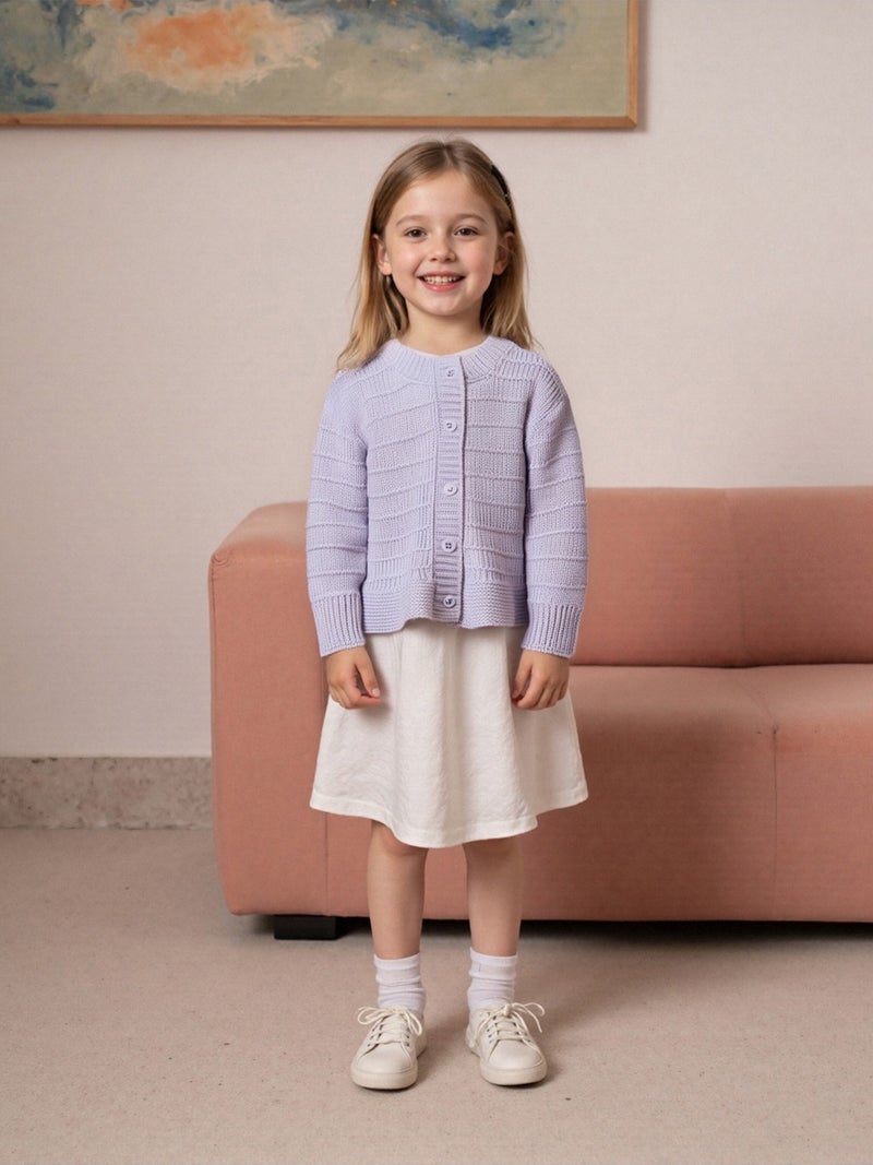 Toddler Baby Girl Knitted Cardigan Solid Color Long Sleeve Crew Neck Button-up Sweater Casual Winter Fall Clothes - Image 3