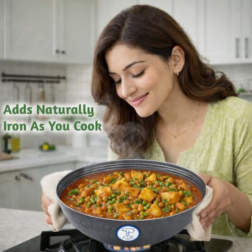 PTR 13 Inch 5 Litre Hammered Iron Kadhai Original Lohe Ki Kadai Handle-Free Deep Frying Pan for Roasting Frying Heavy Base Gas and Induction Compatible Food Grade Iron Smooth Edge - Image 4