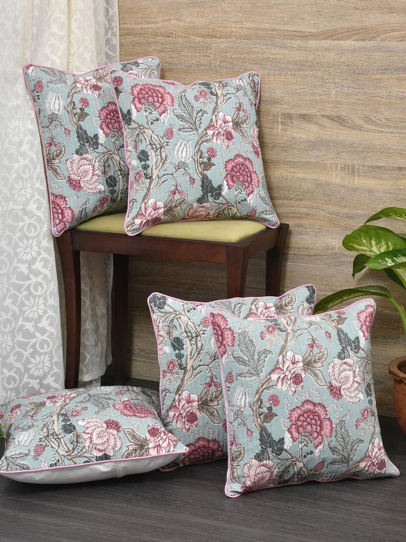 Clasiko Cushion Covers Set of 5 Maroon Green with Quilting; Cotton Fabric; 12x12 Inches; Color Fastness Guarantee; 16457 - Image 1