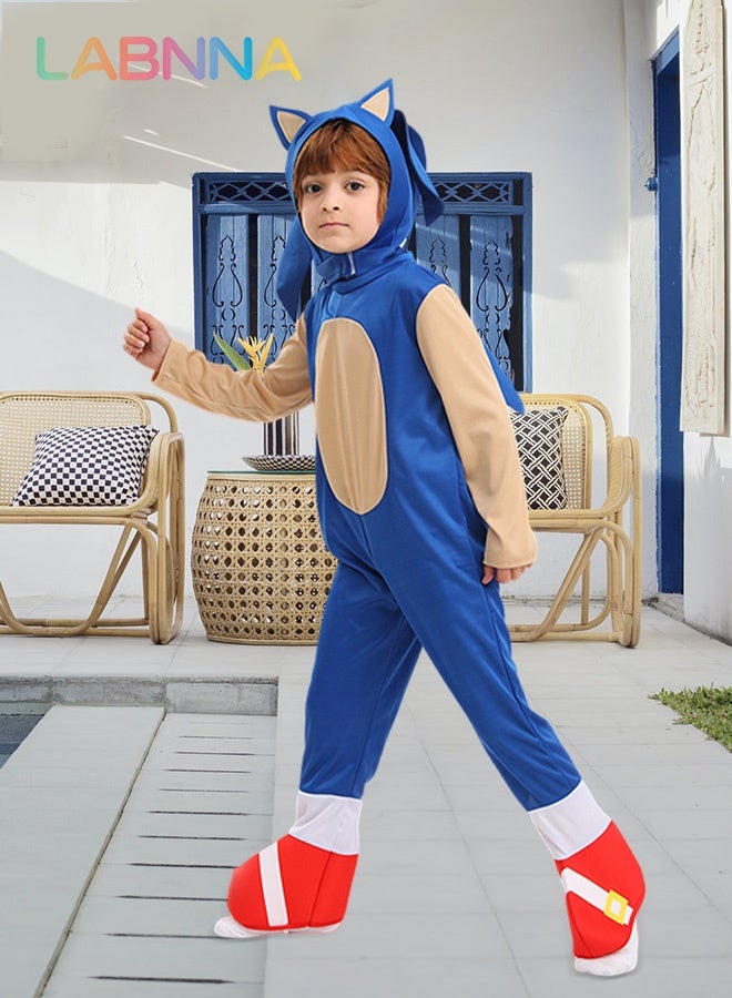 LABNNA Kids Sonic Jumpsuit with Gloves, Sonic Costume Outfit Set, Fancy Dress Up Outfit, Popular Character Clothing for Children, Ideal Dress Up for Themed Parties - Image 1