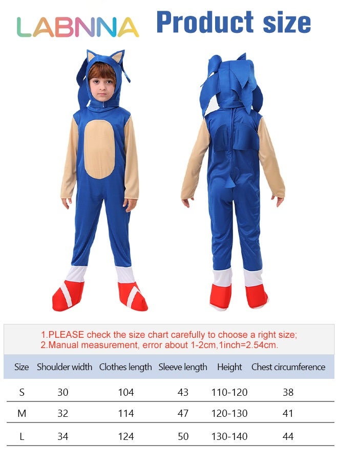 LABNNA Kids Sonic Jumpsuit with Gloves, Sonic Costume Outfit Set, Fancy Dress Up Outfit, Popular Character Clothing for Children, Ideal Dress Up for Themed Parties - Image 4