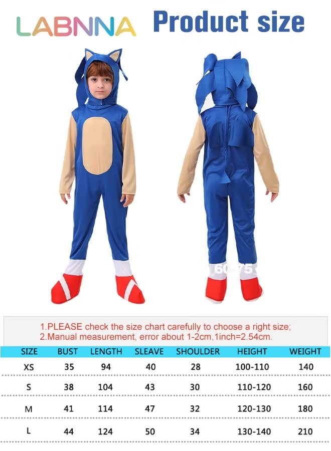 LABNNA Kids Sonic Jumpsuit with Gloves, Sonic Costume Outfit Set, Fancy Dress Up Outfit, Popular Character Clothing for Children, Ideal Dress Up for Themed Parties - Image 4