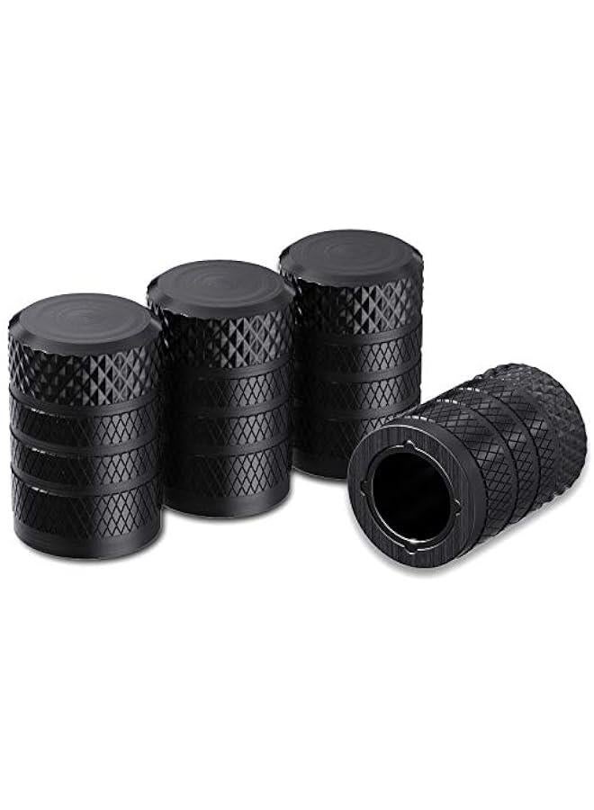 Tire Valve Stem Caps, Black, 4 pcs/Pack, Anodized Aluminum Tire Valve Cap Set, Corrosion Resistant, Universal Stem Covers for Cars Trucks Motorcycles SUVs and Bikes - Image 1