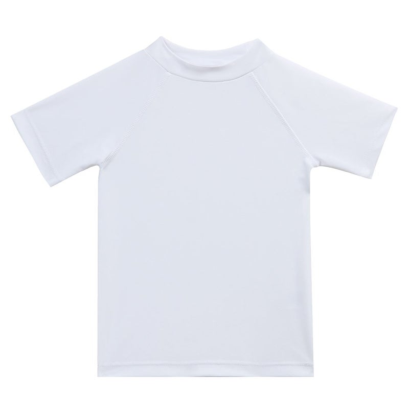 Estamico Boys' Short Sleeve Rash Guard Swimwear Athletic Tops Surf Swim Shirt UPF 50+ Sun Protection, Solid White 3T - Image 1