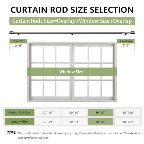 Edidonson 58 Diameter Curtain Rods 3090 Inch for 3084 Inch Windows Adjustable Splicing Black Curtain Rods for Windows with Brackets Window Rod Long Small Curtains Rod - Image 3