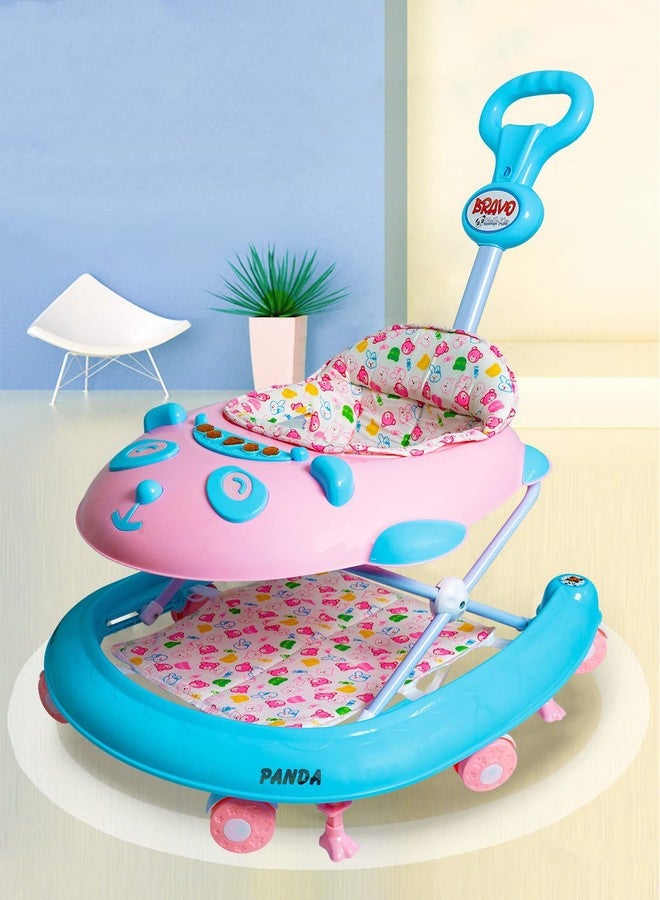 KIDBITKART 360° Baby Walker for Kids | Birthday Gift for Girls Kids Activity Toys, Adjustable Height, Safe & Comfortable Seat, Rotatable Wheel, Music & Parent Handel Rod, for 6 to 20 Months Blue - Image 1