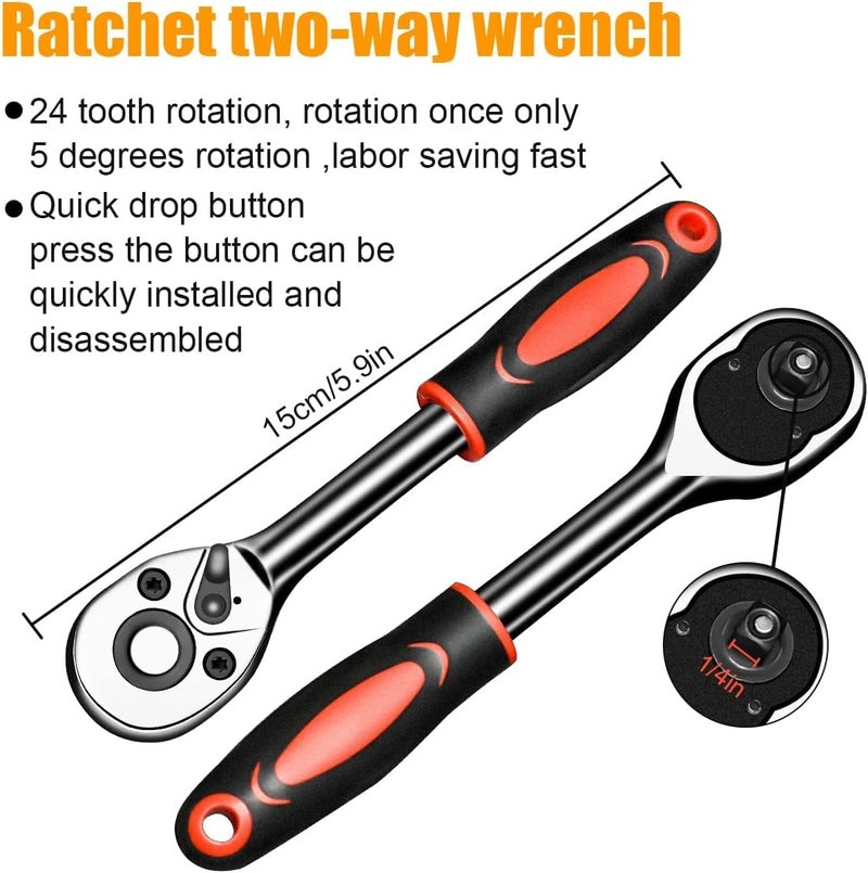 Sument Sument Heavy Duty 46In1 Ratchet Socket Wrench Set Chrome Vanadium Hand Tool Kit For Repairing Diy Auto Repairs Car Bike Includes Screwdriver Extension Bar And Adapter 46Pieces  - Image 4