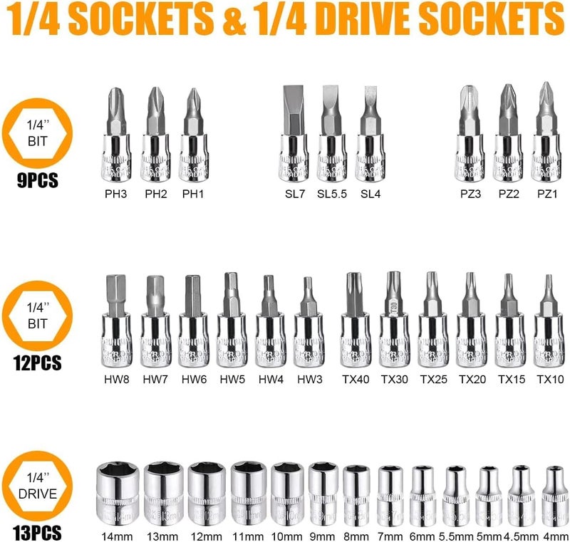 Sument Sument Heavy Duty 46In1 Ratchet Socket Wrench Set Chrome Vanadium Hand Tool Kit For Repairing Diy Auto Repairs Car Bike Includes Screwdriver Extension Bar And Adapter 46Pieces  - Image 2