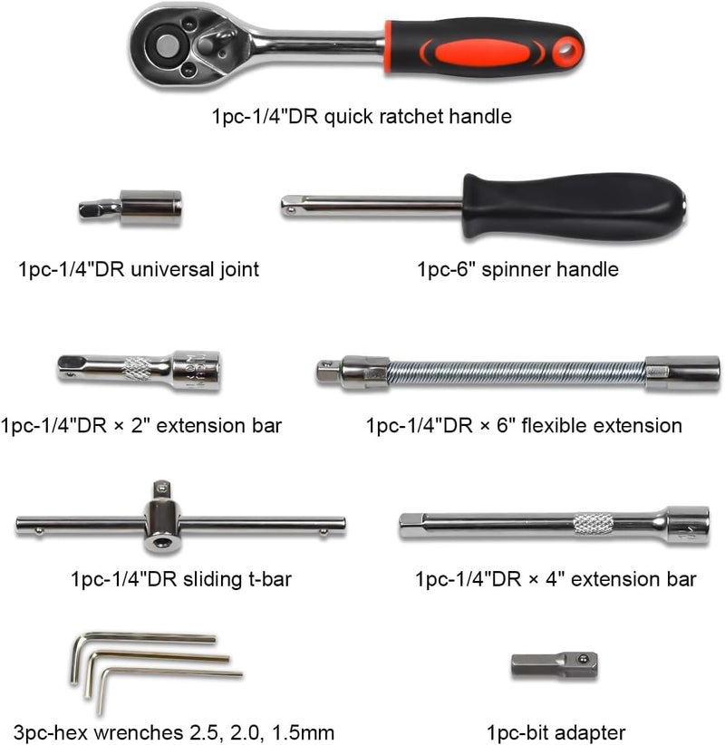 Sument Sument Heavy Duty 46In1 Ratchet Socket Wrench Set Chrome Vanadium Hand Tool Kit For Repairing Diy Auto Repairs Car Bike Includes Screwdriver Extension Bar And Adapter 46Pieces  - Image 3