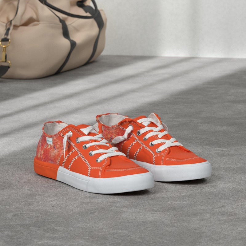 Obtaom Womens Colour Blocking Play Canvas Sneakers Cute Tie Dye Splicing Slip on Shoes Comfortable Multi Walking Shoes for Lady(Orange,US6) - Image 3