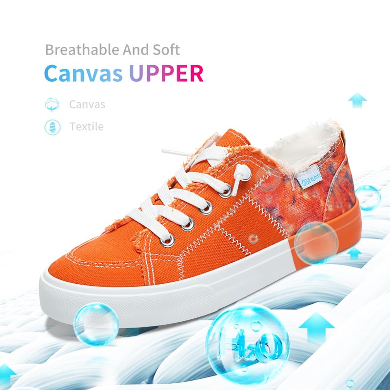 Obtaom Womens Colour Blocking Play Canvas Sneakers Cute Tie Dye Splicing Slip on Shoes Comfortable Multi Walking Shoes for Lady(Orange,US6) - Image 5