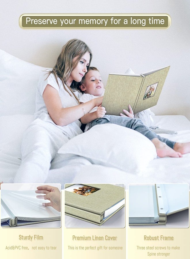 Popotop Photo Album Self Adhesive with Picture Display Window,40 Pages DIY Scrapbook Album for 4x6 8x10 Picture,Linen Cover Memory Book for Baby Wedding, with Scraper and Metallic Pen - Image 3