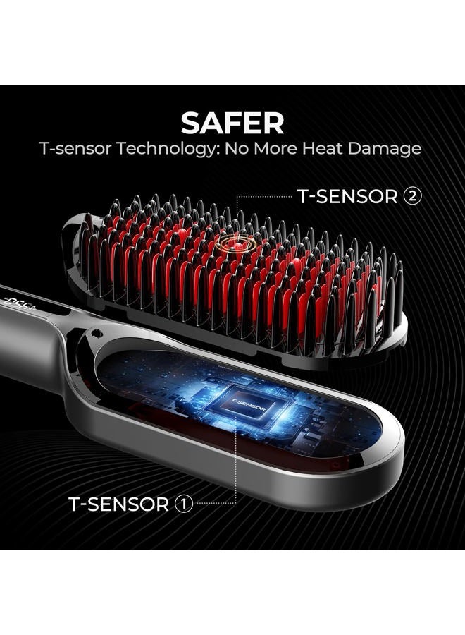 TYMO Ionic Plus Hair Straightener Brush - For Long and Thick Curly Hair, Straightening Brush with Dense Bristles, 16 Temps For All Hair Types, 10 Million Ions, Heating Brush Straightener for Women. - Image 2