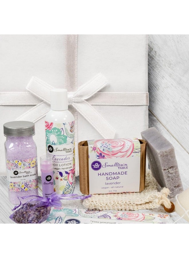 SmallTown Table Relaxing Lavender Spa Box For Her Self Care Relaxation Gifts Spa Kit Handmade Soap Body Butter Bath Salt Soak Organic Gifts For Women - Image 1