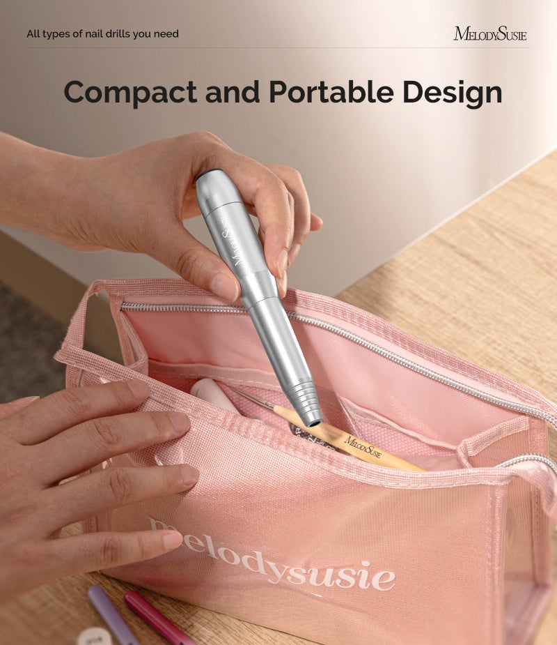 MelodySusie Pen-Shaped Portable Nail Drill with AC Adapter, PC120B 20000RPM Electric File with Compact Design for All Nail Care, Manicure Polishing, Shaping & Gel Removal at Home for Beginners - Image 3