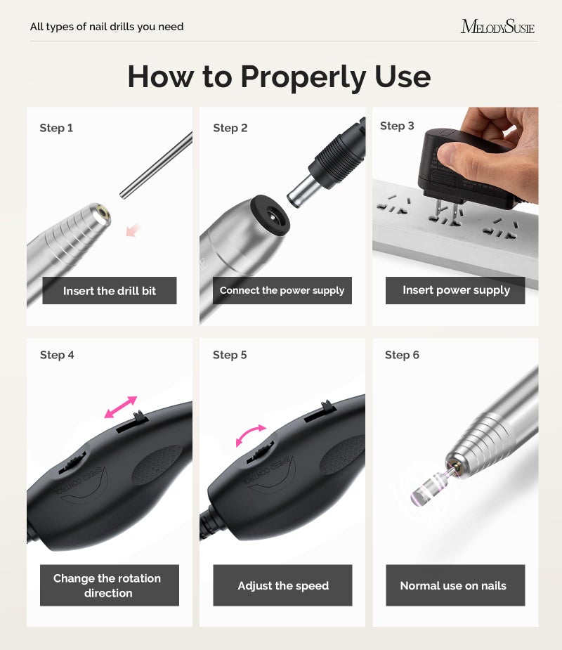 MelodySusie Pen-Shaped Portable Nail Drill with AC Adapter, PC120B 20000RPM Electric File with Compact Design for All Nail Care, Manicure Polishing, Shaping & Gel Removal at Home for Beginners - Image 5