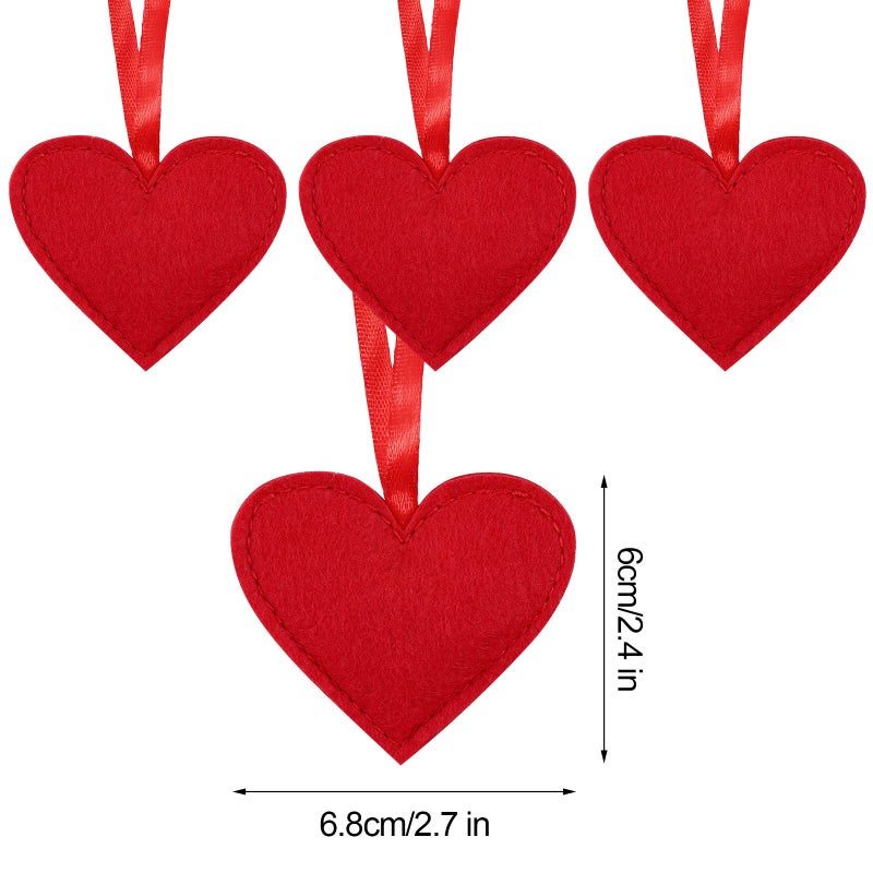 SUMERSHA 24 Pieces Felt Heart Hanging Ornament Valentines Day Heart Shaped Ornaments for Wedding Valentine Day Anniversary Christmas Party Decorations (Red + Pink) - Image 2