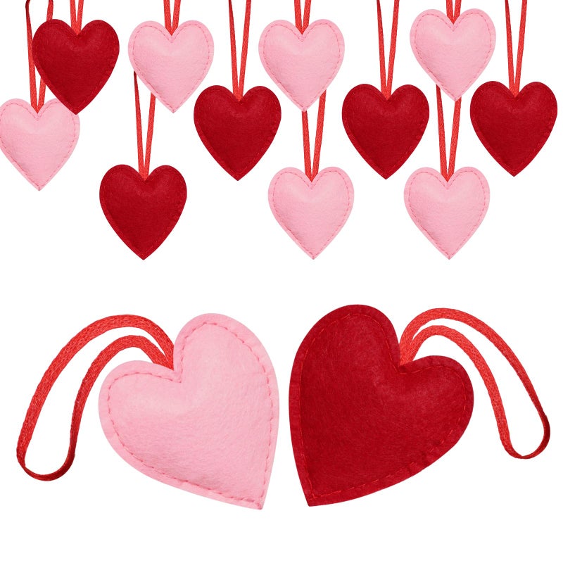 SUMERSHA 24 Pieces Felt Heart Hanging Ornament Valentines Day Heart Shaped Ornaments for Wedding Valentine Day Anniversary Christmas Party Decorations (Red + Pink) - Image 3