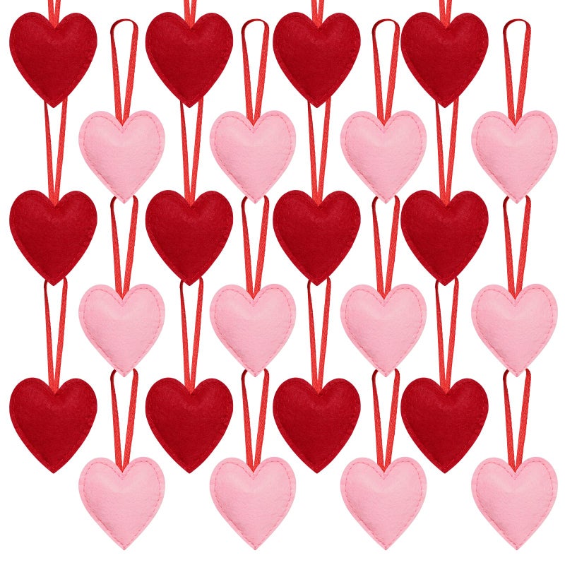 SUMERSHA 24 Pieces Felt Heart Hanging Ornament Valentines Day Heart Shaped Ornaments for Wedding Valentine Day Anniversary Christmas Party Decorations (Red + Pink) - Image 1